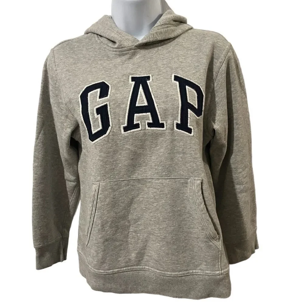 Gap Kids Gray Logo Hoodie Boys Large Used Cotton Hooded Sweatshirt